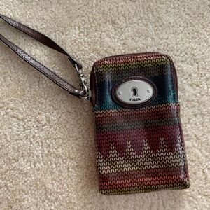 Fossil Keyper Wristlet Zipper Closure Coated Canvas Bag